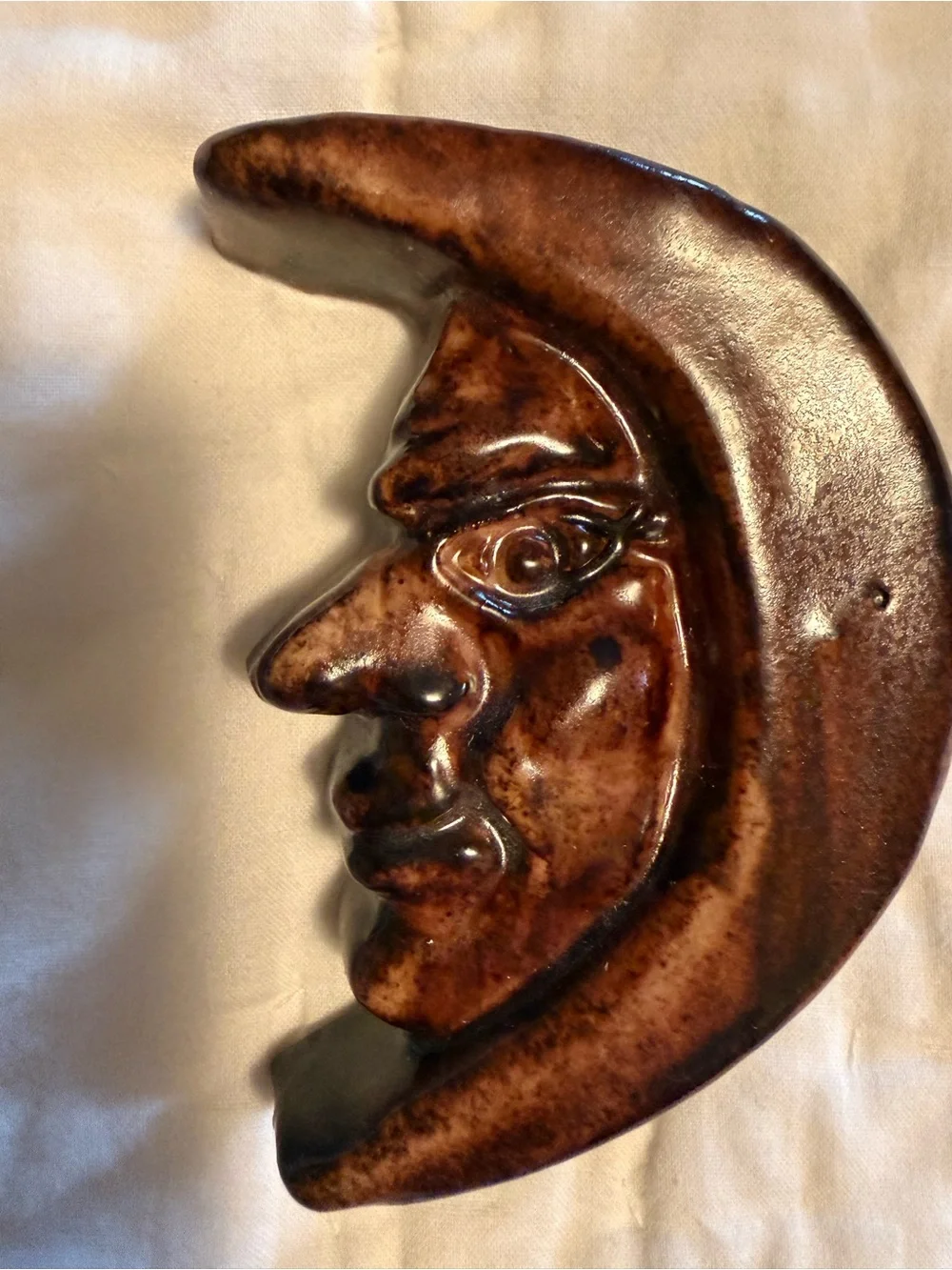 Mercer Moravian  Glazed Ceramic Crescent Moon Tile, Bucks County, PA